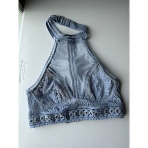 Victoria Secret VS High Neck Halter Bralette Baby Blue & Nude Mesh Lace‎ XS  G51